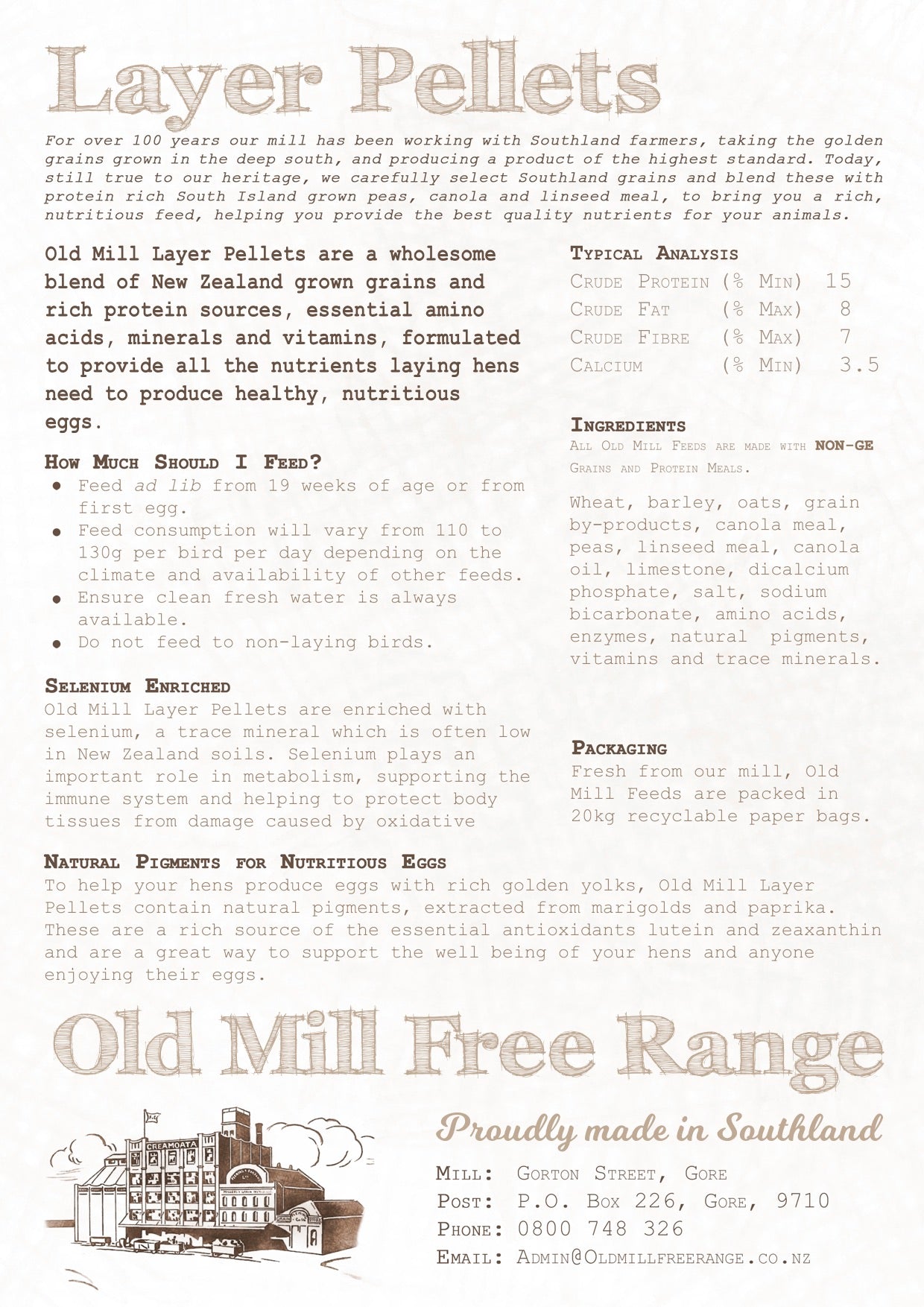 Old Mill Free Range, Layer Pellets 20kg