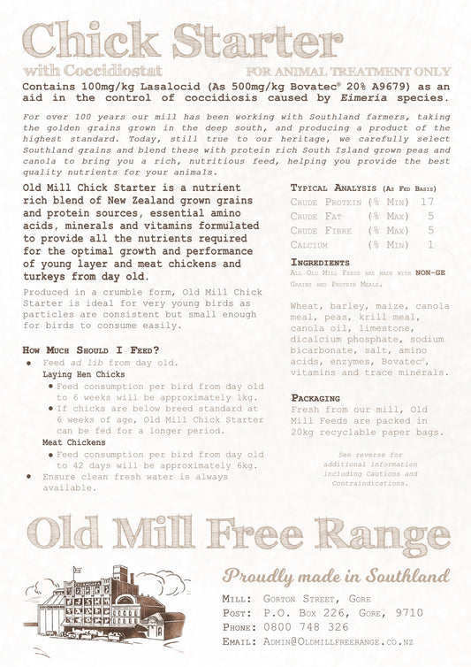 Old Mill Free Range, Chick Starter 20kg