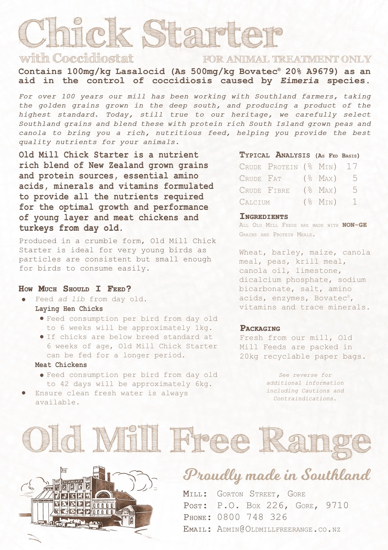 Old Mill Free Range, Chick Starter 20kg